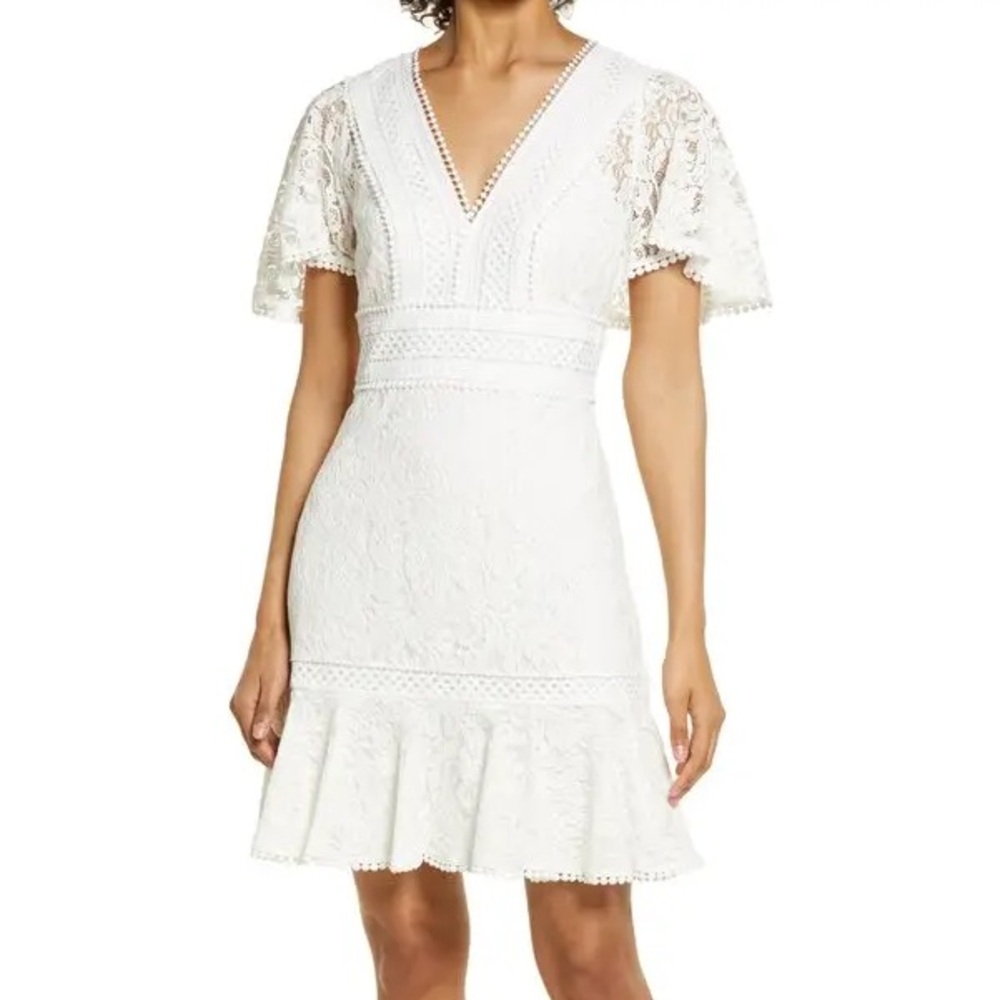 Eliza J Cream Lace Short Sleeve Mini Dress